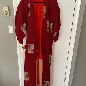 Vintage Hand Sewn Kimono Long Robe Silk S Med